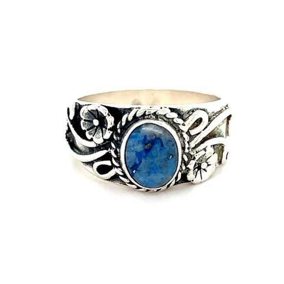 Women's Lapis Sterling Silver Floral Ring - Picture 1 of 9